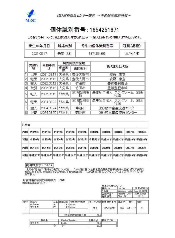 【數量限定】急凍日本熊本縣A5黑毛和牛臀肉 BMS 12 (250g)